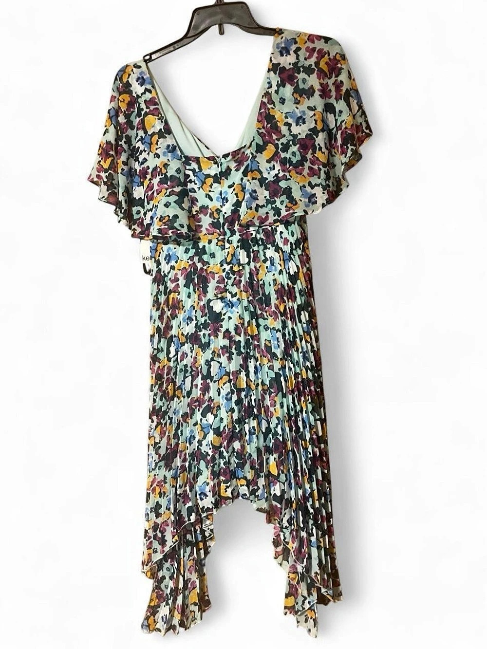 kensie Floral Flutter-Sleeve High-Low Dress Multicolor & Black Size 8